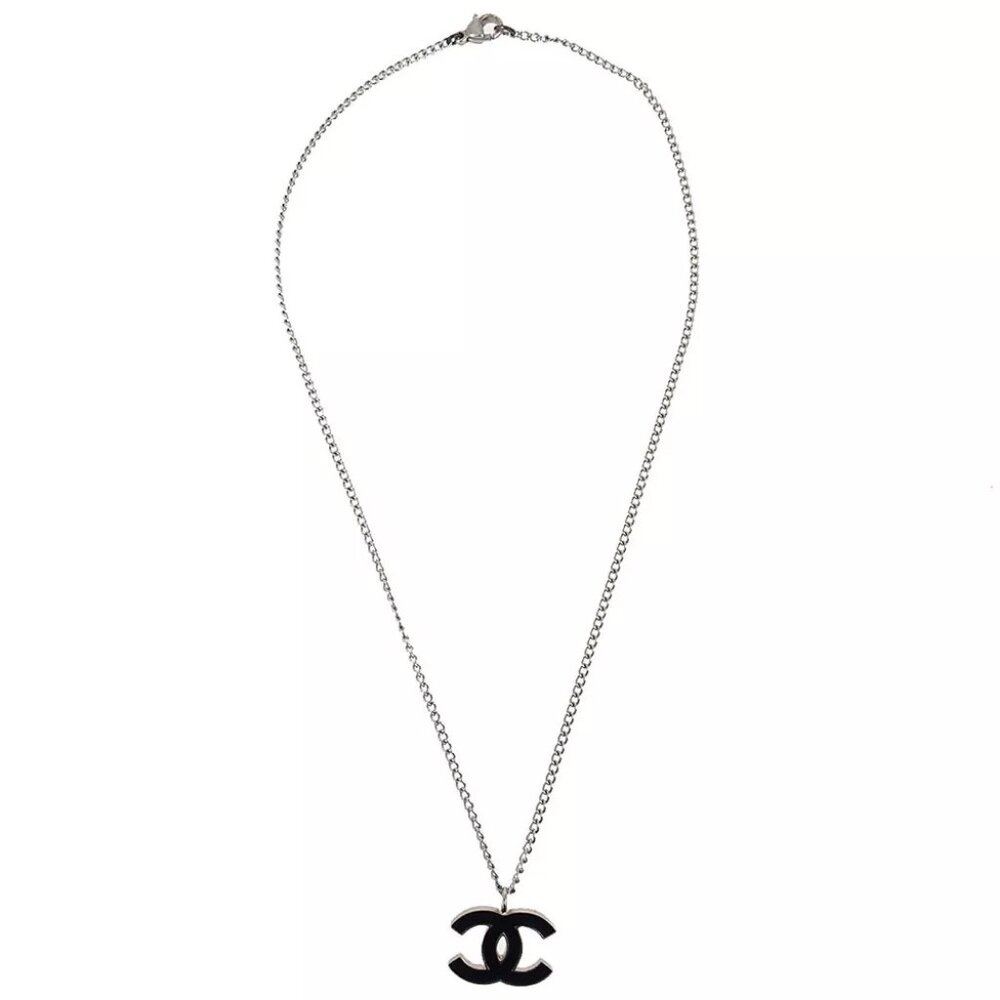Chanel Chain Necklace Silver Black